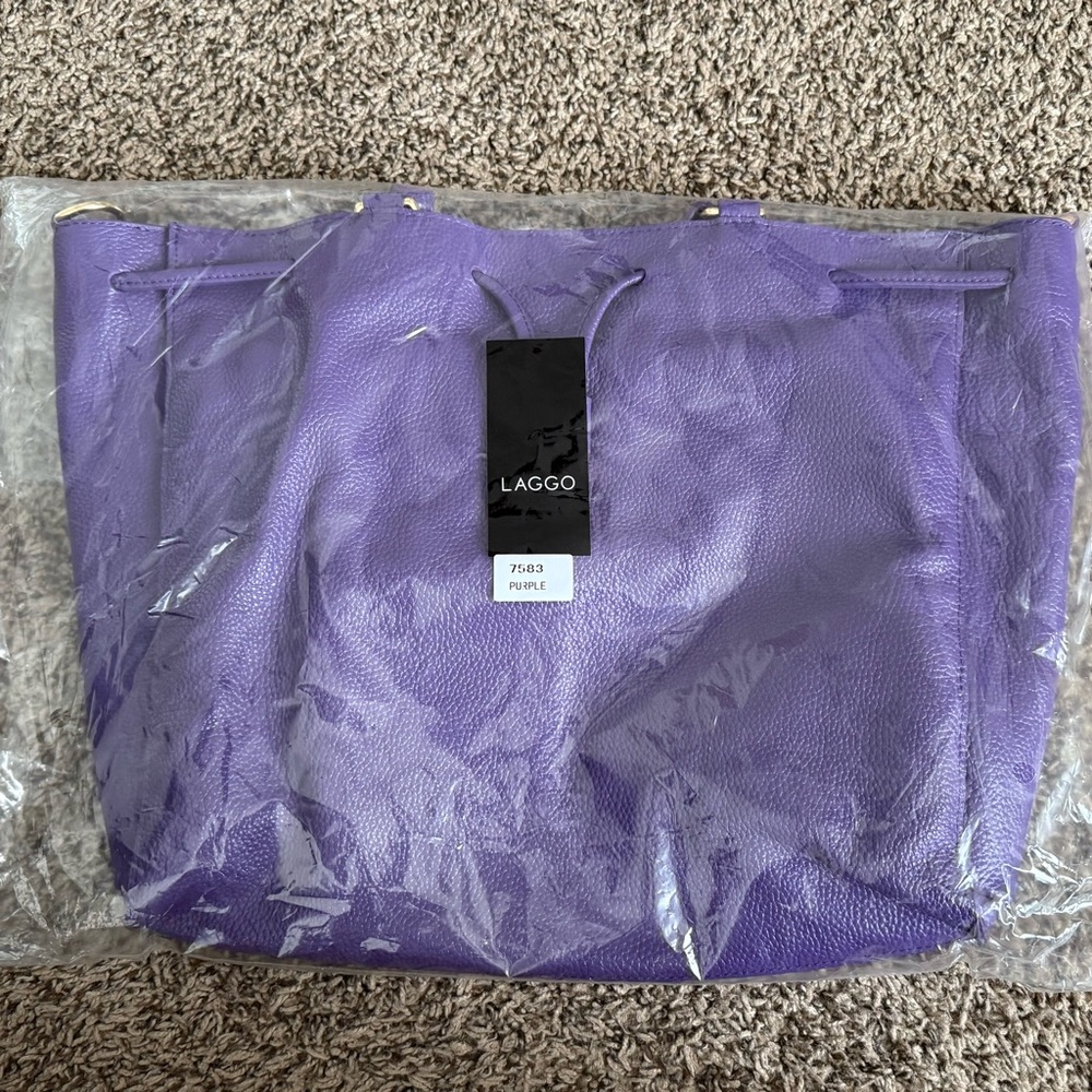 NEW LAGGO Genuine Leather Purple Miley Drawstring Handbag w/Dust Cover